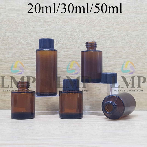 Chai thủy tinh nâu nắp push down and turn sọc