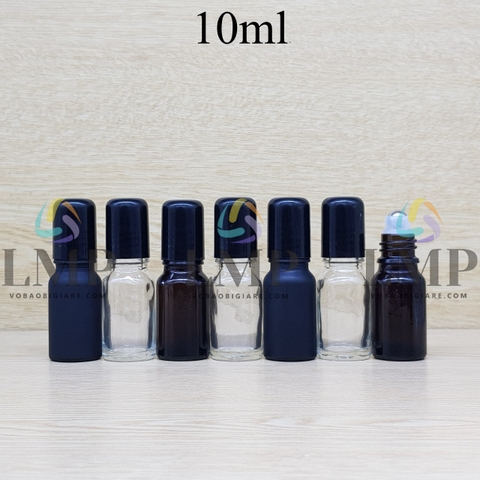 Chai tinh dầu nắp đen đầu bi lăn sắt 10ml