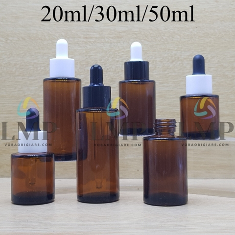 Chai thủy tinh nâu nắp bóp khoen nhựa trơn