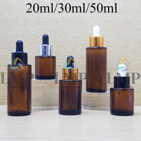 Chai thủy tinh nâu nắp bóp khoen nhôm