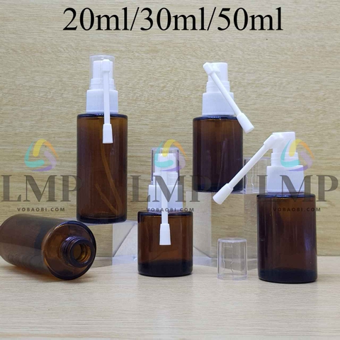 Chai thủy tinh nâu đầu xịt mũi 360 độ