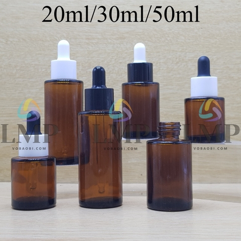 Chai thủy tinh nâu nắp bóp khoen nhựa trơn