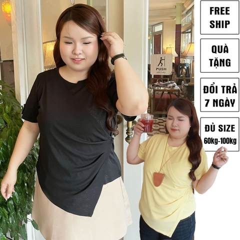 Áo thun bigsize nữ 60kg - 90kg kiểu dáng đắp chéo phù hợp mặc đi học, đi làm, đi chơi