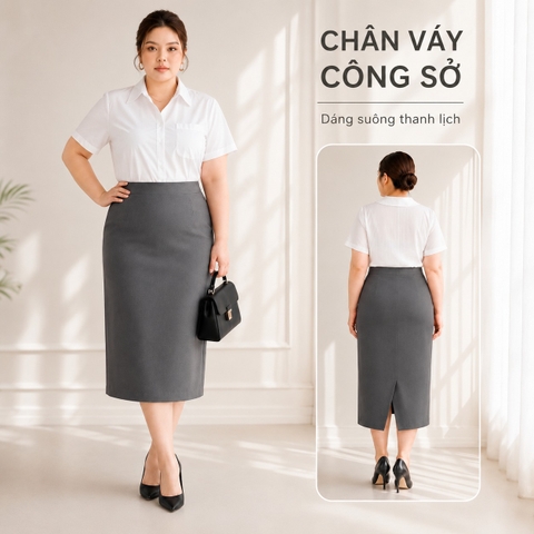 Combo chân váy công sở bút chì bigsize 60kg - 100kg màu đen xám