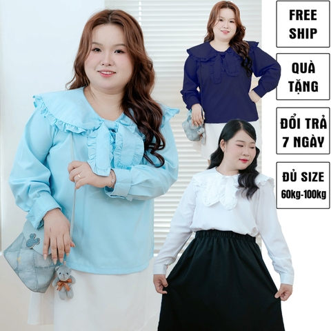 Áo Sơ Mi Bigsize Nữ 60kg - 100kg Cổ Nơ Bèo Phù Hợp Mặc Đi Làm , Đi Học, Đi Chơi