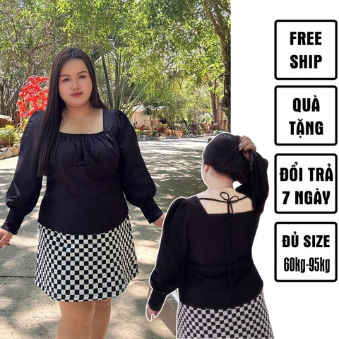 Áo kiểu nhún tay phồng bigsize 60kg - 95kg phù hợp mặc đi làm đi học đi chơi