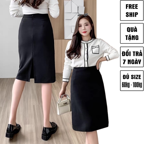 Chân váy công sở bigsize 60kg-95kg chất tuyết mưa 2 lớp dáng dài qua gối