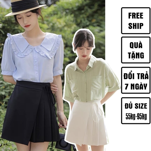 Chân váy bigsize 60Kg-95kg kiểu xếp ly vạt chéo có quần bảo hộ