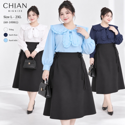 Áo Sơ Mi Bigsize Nữ 60kg - 100kg Cổ Nơ Bèo Phù Hợp Mặc Đi Làm , Đi Học, Đi Chơi