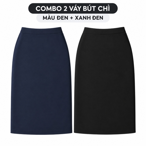Combo chân váy bút chì công sở bigsize 60kg - 100kg mặc đi làm, đi học đen - xanh đen