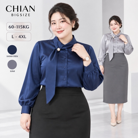 Áo sơ mi nữ bigsize size 60kg - 100kg kiểu dáng cổ lệch sang trọng thanh lịch