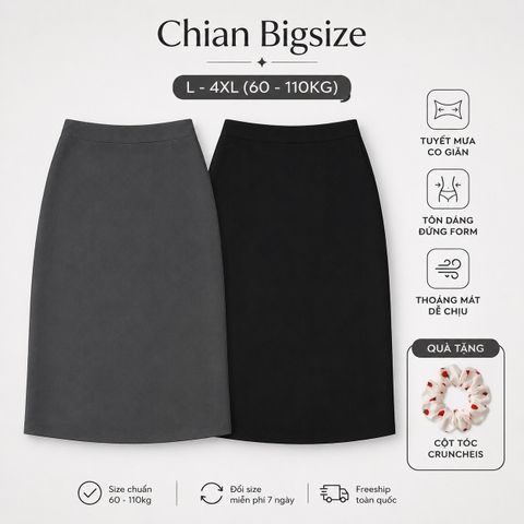 Combo chân váy công sở bút chì bigsize 60kg - 100kg màu đen xám
