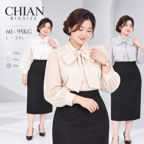 Áo Sơ Mi Nữ Bigsize Voan Tơ Hai Lớp Nơ Cổ Sang Trọng