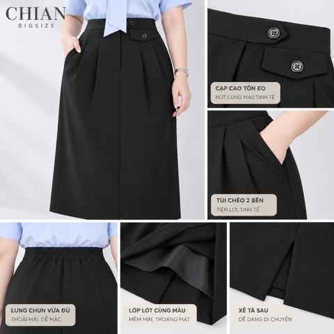 Chân váy công sở bigsize 60kg - 100kg dáng bút chì phía sau có lưng thun chất tuyết mưa 2 lớp có co giãn nhẹ