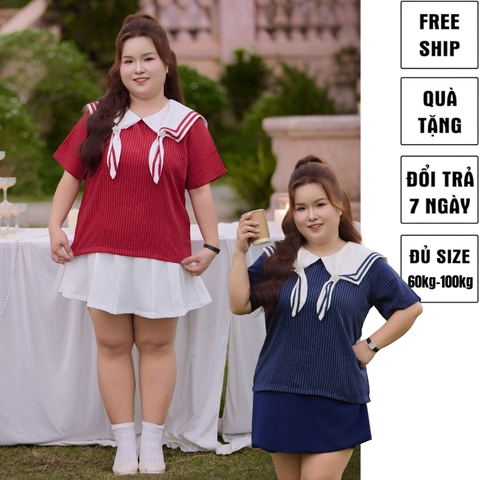 Áo sơ mi bigsize nữ 60kg - 100kg sọc dọc đính tag đá phù hợp mặc đi làm, đi tiệc , đi chơi