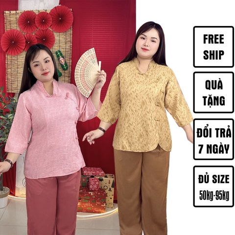Đồ lam bigsize dáng truyền thống 60kg - 95kg chất linen quần lụa cát nhung phù hợp mặc lễ chùa và dịp tết