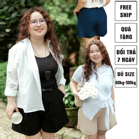 Quần đùi bigsize nữ 60kg - 100kg ống rộng lưng thun phong cách năng động