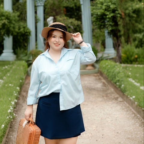 Áo sơ mi bigsize 60kg-100kg thêu chữ phom dáng basic năng động, phong cách