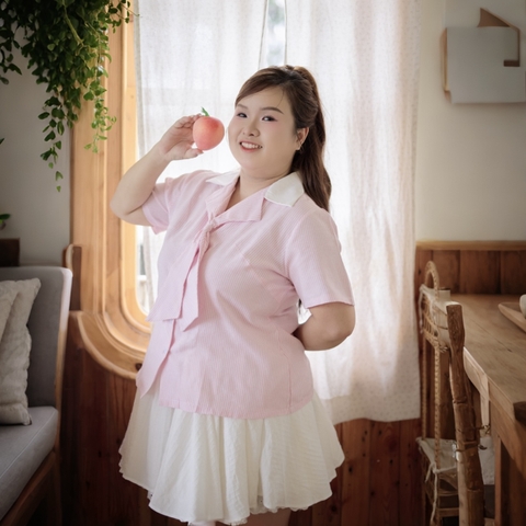 Áo sơ mi bigsize nữ 60kg - 100kg cổ sơ mi caravat phù hợp mặc đi làm đi học, đi chơi