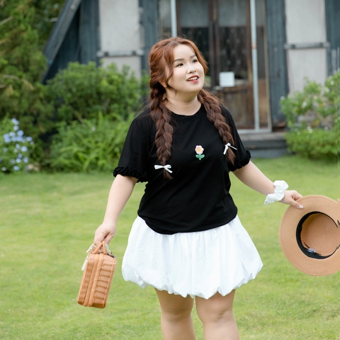 Áo thun bigsize nữ 60kg - 100kg đính hoa nổi tay bèo phù hợp mặc đi làm đi học đi chơi