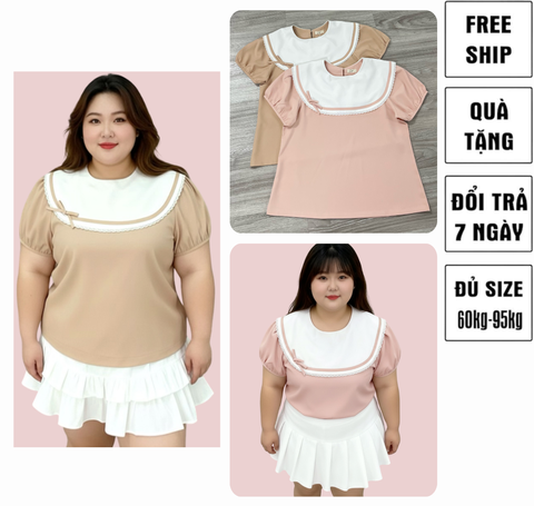 Áo kiểu bigsize nữ 60kg - 100kg viền ren phù hợp mặc đi làm, đi học, đi chơi