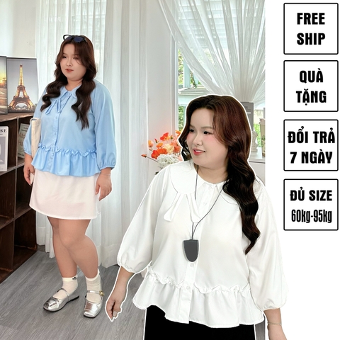 Áo sơ mi bigsize 60kg-100kg dáng babydoll tai thỏ dễ thương