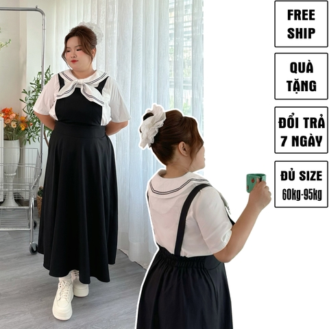 Đầm yếm xoè dáng dài bigsize 60kg-95kg phù hợp mặc đi chơi đi làm