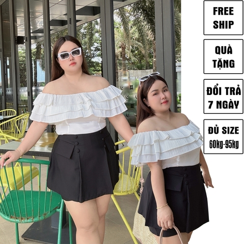 Sét bộ nữ áo trễ vai dập ly chân váy quần bigsize 60kg - 95kg phù hợp mặc đi tiệc , đi chơi