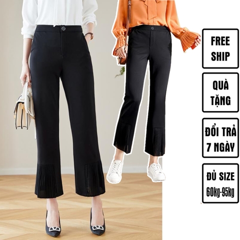 Quần tây ống loe lưng cao bigsize 60kg - 95kg phối dập ly phù hợp mặc đi làm, đi học, đi chơi
