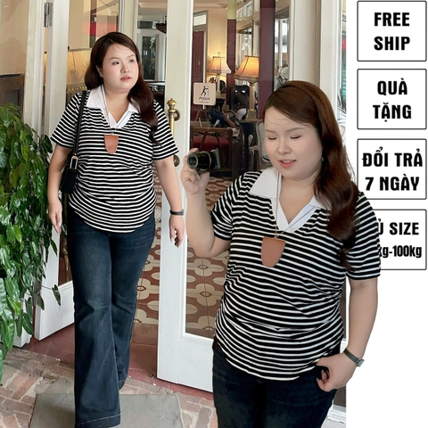 Áo thun sọc cổ trụ bigsize 60kg - 100kg phù hợp mặc đi làm, đi học đi chơi