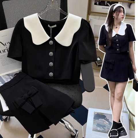 Sét bộ áo cổ gợn sóng chân váy quần xẻ đùi bigsize 60kg-95kg