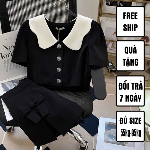 Sét bộ áo cổ gợn sóng chân váy quần xẻ đùi bigsize 60kg-95kg