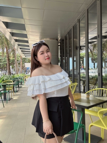 Sét bộ nữ áo trễ vai dập ly chân váy quần bigsize
