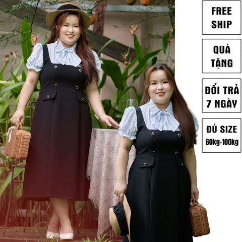 CA030021-Đầm bigsize nữ 60kg - 100kg phối sọc cổ sơ mi phù hợp mặc đi làm , đi tiệc