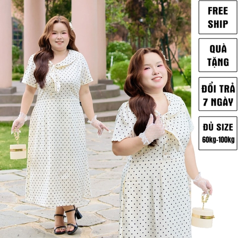 CA030030-Đầm bigsize 60kg - 100kg chấm bi phù hợp mặc đi làm, đi tiệc , đi chơi