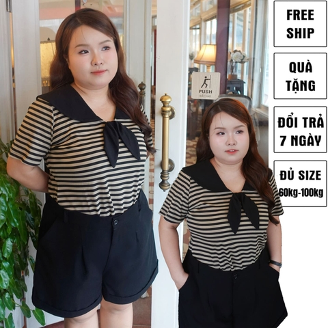 Áo thun sọc cổ thủy thủ bigsize 60kg - 100kg phù hợp mặc đi làm, đi học đi chơi