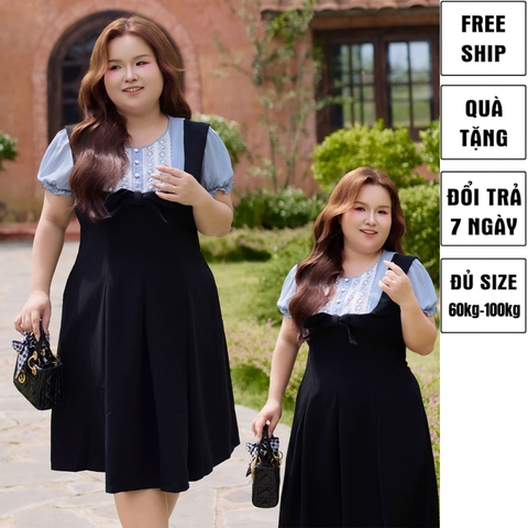 CA030026-Đầm công sở bigsize 60kg - 100kg chất liệu tuyết mưa phối voan xám phù hợp mặc đi làm đi tiêc