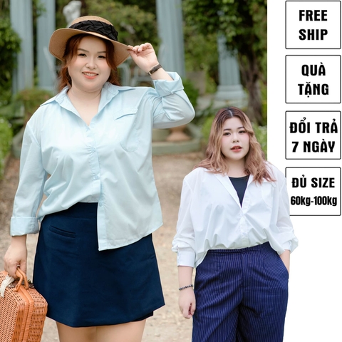 Áo sơ mi bigsize 60kg-100kg thêu chữ phom dáng basic năng động, phong cách