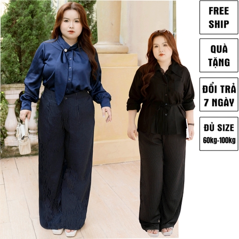 Quần tây nữ bigsize 60kg - 100kg kiểu dáng ống đứng phía sau có lưng thun