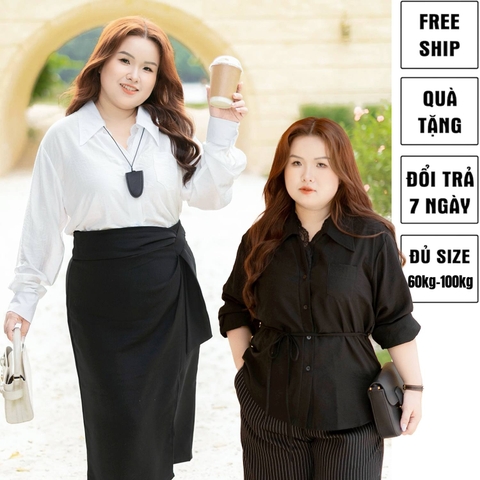 Aó sơ mi bigsize 60kg-100kg phối ren phom dáng basic phù hợp mặc đi làm đi chơi