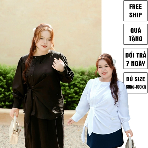 Áo sơ mi nữ bigsize 60kg - 100kg kiểu dáng cột eo thanh lịch phù hợp mặc đi làm đi chơi