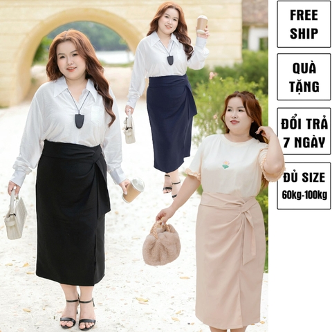 Chân váy công sở bigsize 60kg - 100kg kiểu dáng cột eo may 2 lớp chất tuyế mưa co giãn nhẹ thanh lịch phù hợp mặc đi làm đi chơi