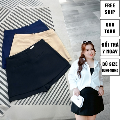 Quần đùi giả váy dáng A bigsize 60kg - 100kg có túi chất tuyết mưa có co giãn nhẹ