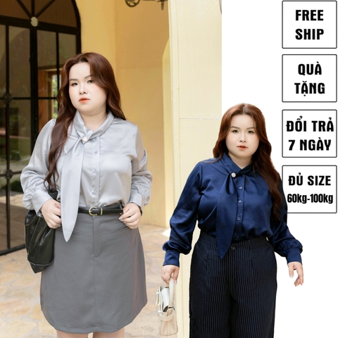 Áo sơ mi nữ bigsize size 60kg - 100kg kiểu dáng cổ lệch sang trọng thanh lịch