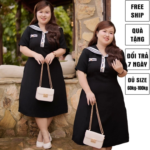 CA030027-Đầm thuỷ thủ bigsize 60kg - 100kg phù hợp mặc đi làm đi chơi đi tiệc