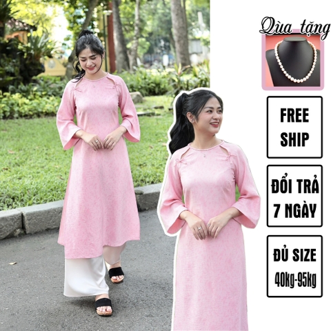 Áo dài bigsize 40kg - 95kg dáng suông truyền thông chất linen dệt hoa