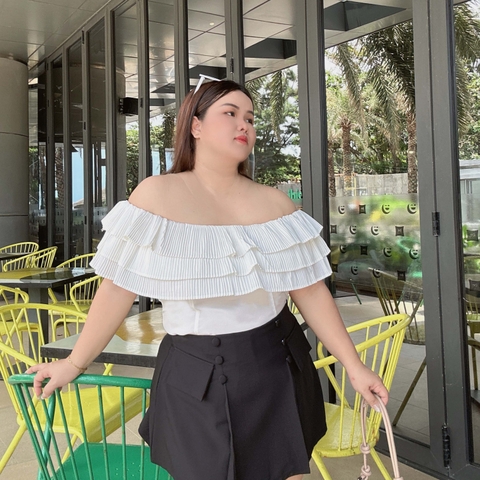 Sét bộ nữ áo trễ vai dập ly chân váy quần bigsize