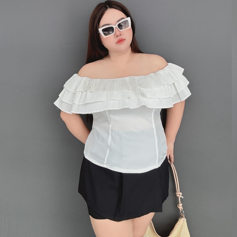 Sét bộ nữ áo trễ vai dập ly chân váy quần bigsize