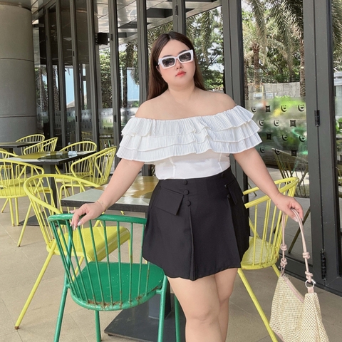Sét bộ nữ áo trễ vai dập ly chân váy quần bigsize