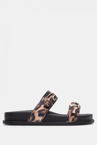 Dép Sandal Zara chính hãng Flat Buckles da beo